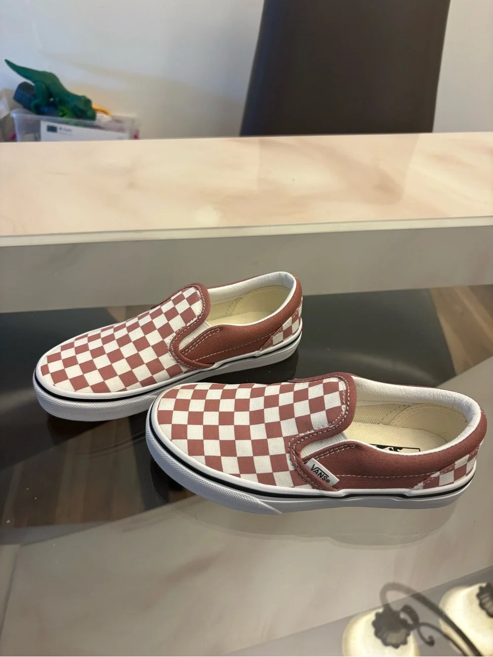 VANS Classic Slip-On Unisex Kids Low Top Canvas Burgundy/White Check US 1
